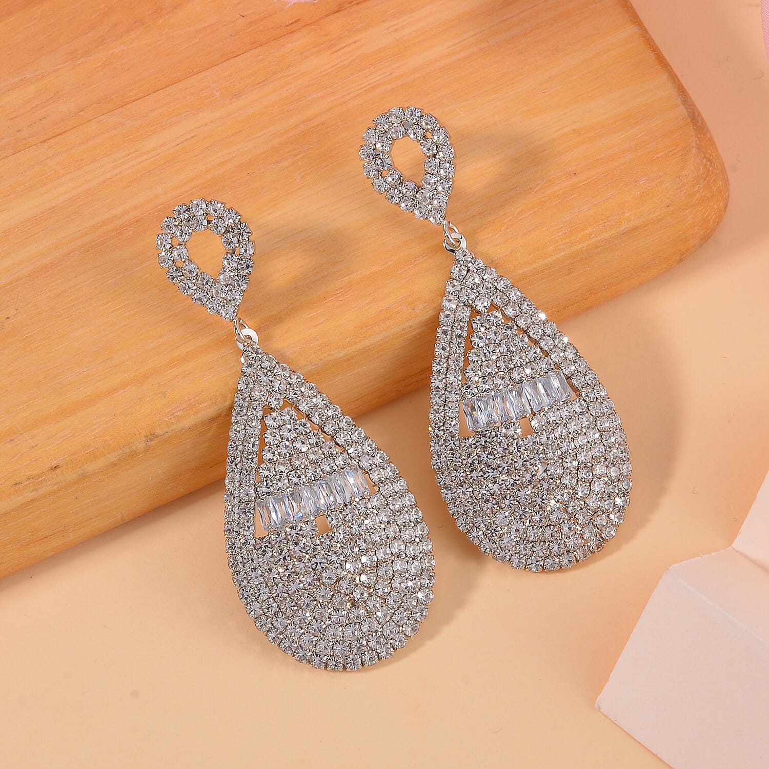 Austrian Crystal Geometrical Earrings in Silvertone