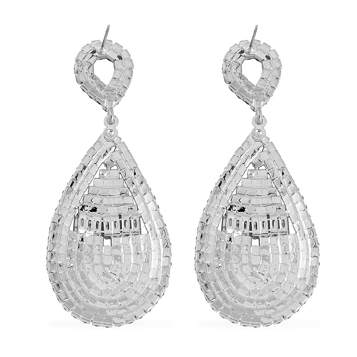 Austrian Crystal Geometrical Earrings in Silvertone