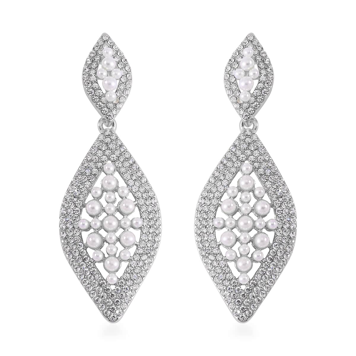 Simulated Pearl, Austrian Crystal Earrings in Silvertone image number 0