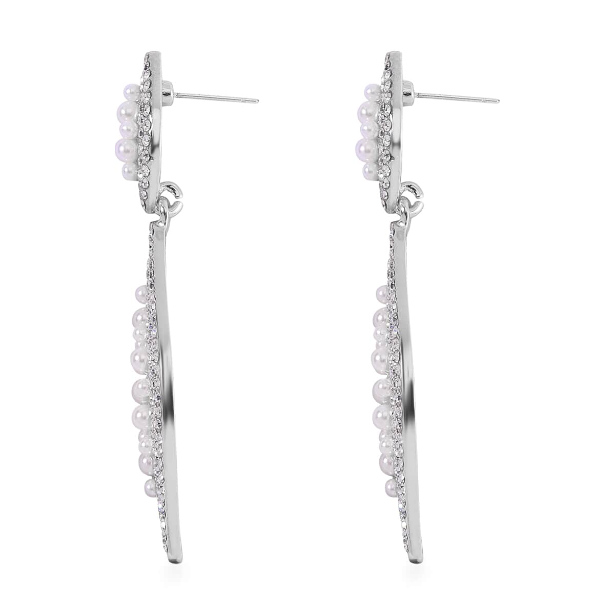 Simulated Pearl and Austrian Crystal Earrings in Silvertone image number 3