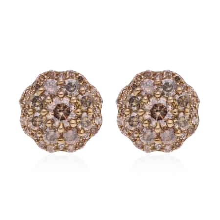 Buy Natural Champagne Diamond Floral Stud Earrings in Vermeil Rose Gold  Over Sterling Silver 1.00 ctw at