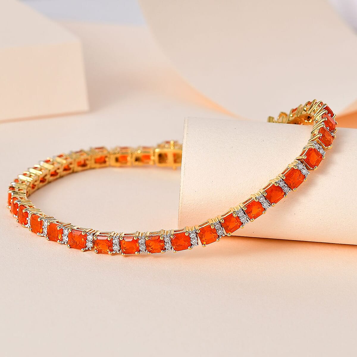AAA Crimson Fire Opal and Moissanite Bracelet in Vermeil Yellow Gold Over Sterling Silver (6.50 In) 6.80 ctw image number 1