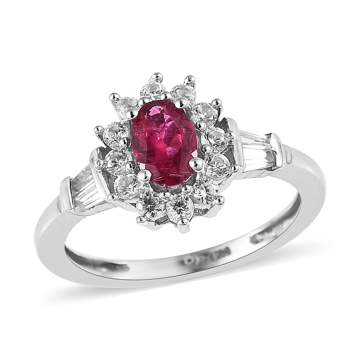 Premium Ouro Fino Rubellite and White Zircon Sunburst Ring in Platinum Over Sterling Silver 1.15 ctw image number 0