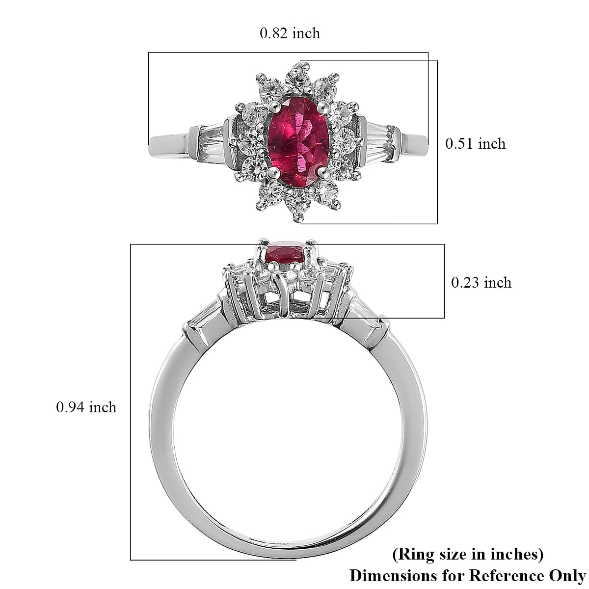 Premium Ouro Fino Rubellite and White Zircon Sunburst Ring in Platinum Over Sterling Silver (Size 10.0) 1.15 ctw