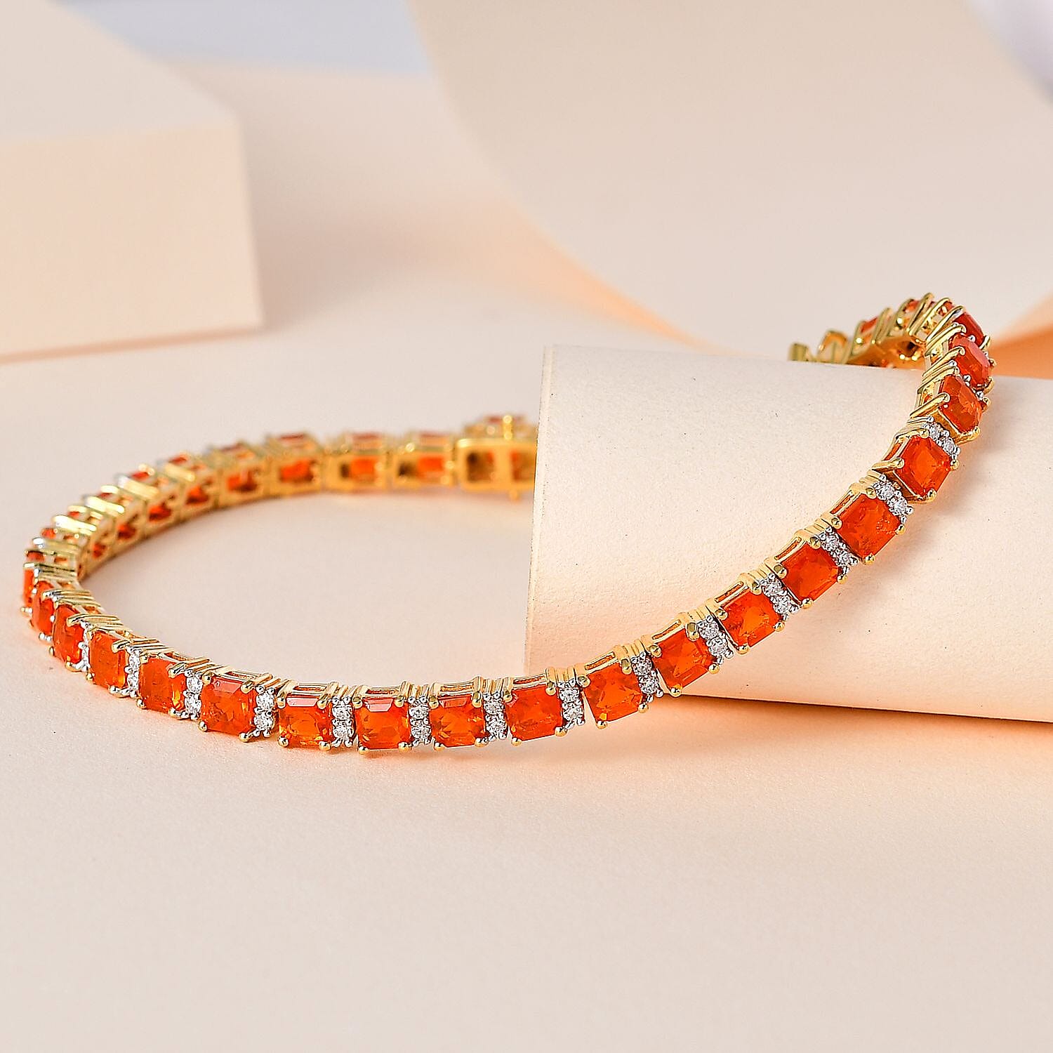 AAA Mexican Fire Opal, Moissanite Bracelet in Vermeil YG Over Sterling Silver (7.25 In) 7.75 ctw
