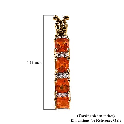 Mexican Fire Opal and Moissanite 3.50 ctw Hoop Earrings in Vermeil Yellow Gold Over Sterling Silver