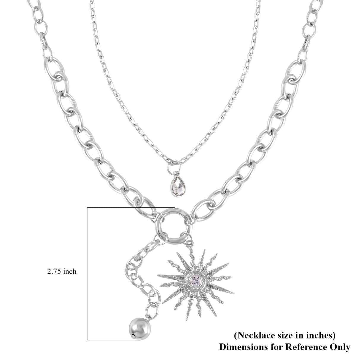 Austrian Crystal Cable Chain Necklace with Sunburst Charm 20-22 Inches in Silvertone image number 4