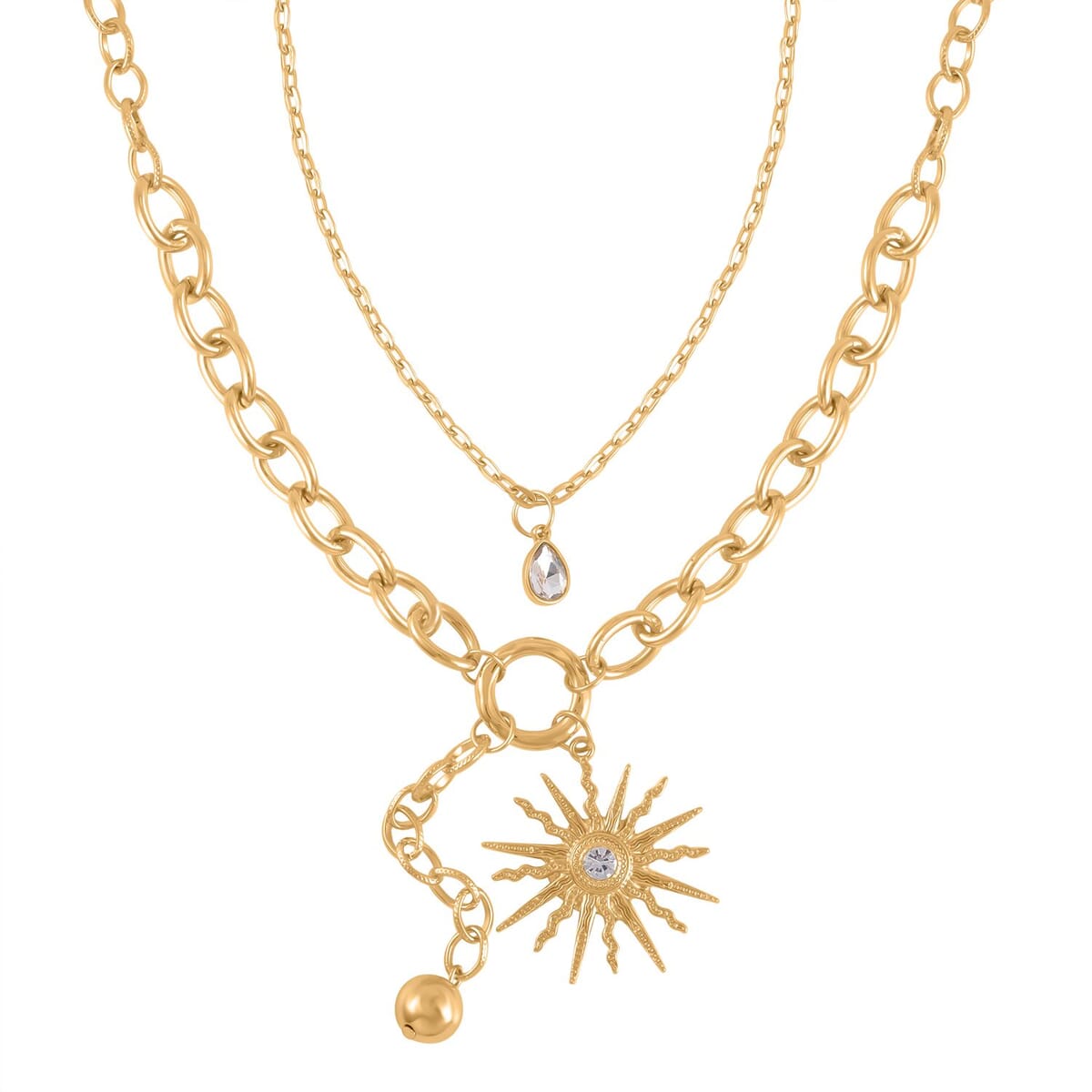 Austrian Crystal Cable Chain Necklace with Sunburst Charm in Goldtone 20-22 Inches image number 0