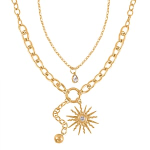 Austrian Crystal Cable Chain Necklace with Sunburst Charm in Goldtone 20-22 Inches