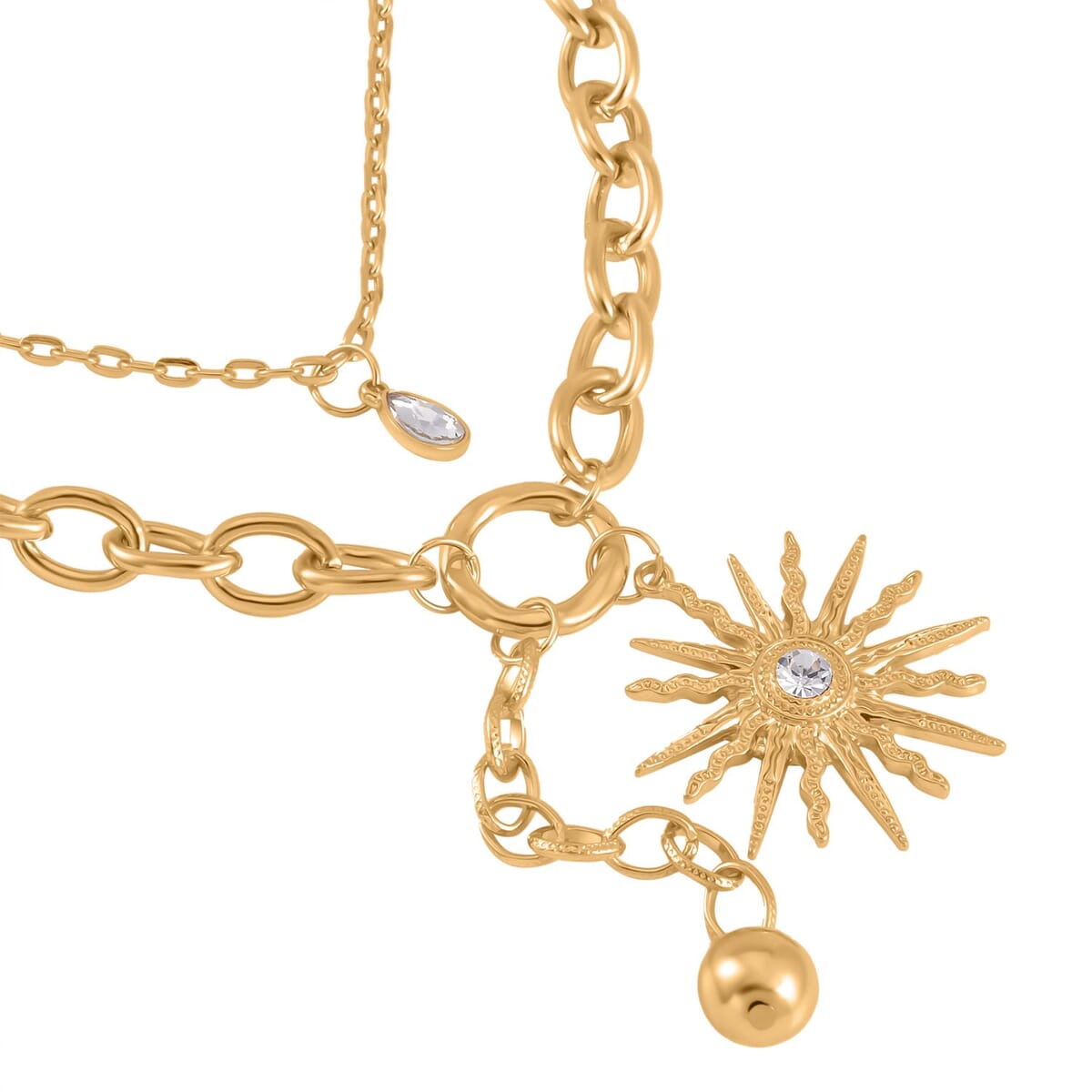 Austrian Crystal Cable Chain Necklace with Sunburst Charm in Goldtone 20-22 Inches image number 2