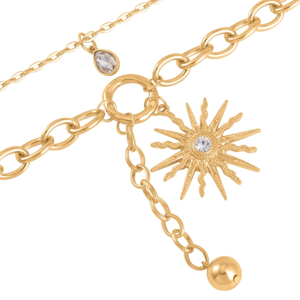 Austrian Crystal Cable Chain Necklace with Sunburst Charm in Goldtone 20-22 Inches image number 3