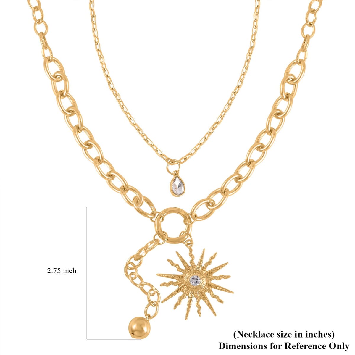 Austrian Crystal Cable Chain Necklace with Sunburst Charm in Goldtone 20-22 Inches image number 4