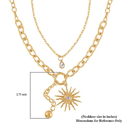 Austrian Crystal Cable Chain Necklace with Sunburst Charm in Goldtone 20-22 Inches
