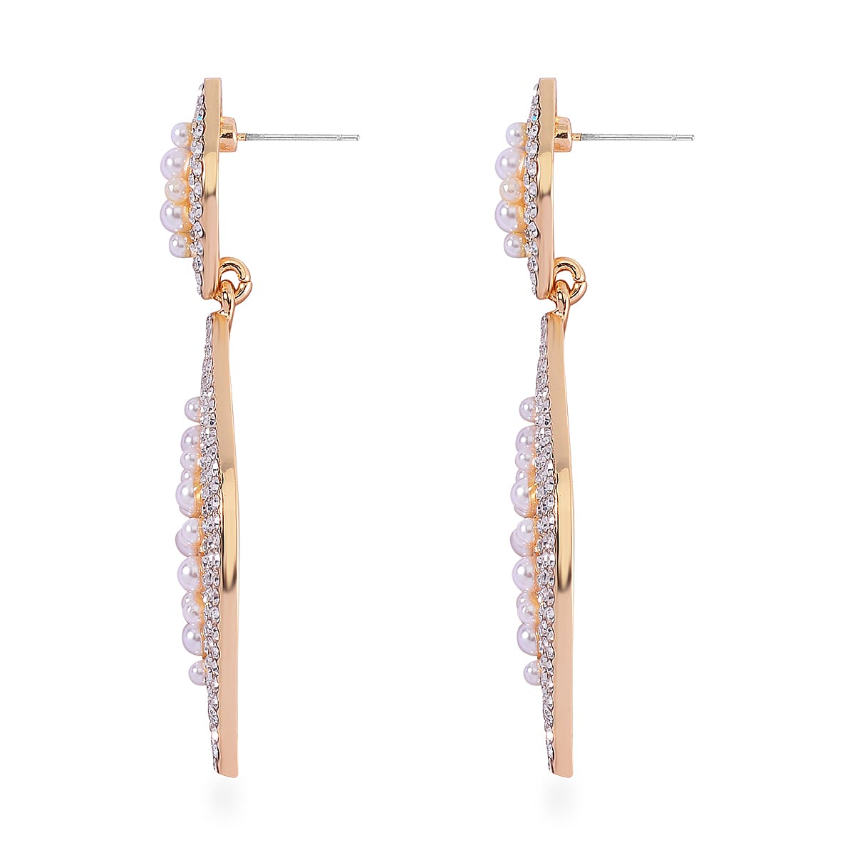 Simulated Pearl and Austrian Crystal Earrings in Goldtone image number 3