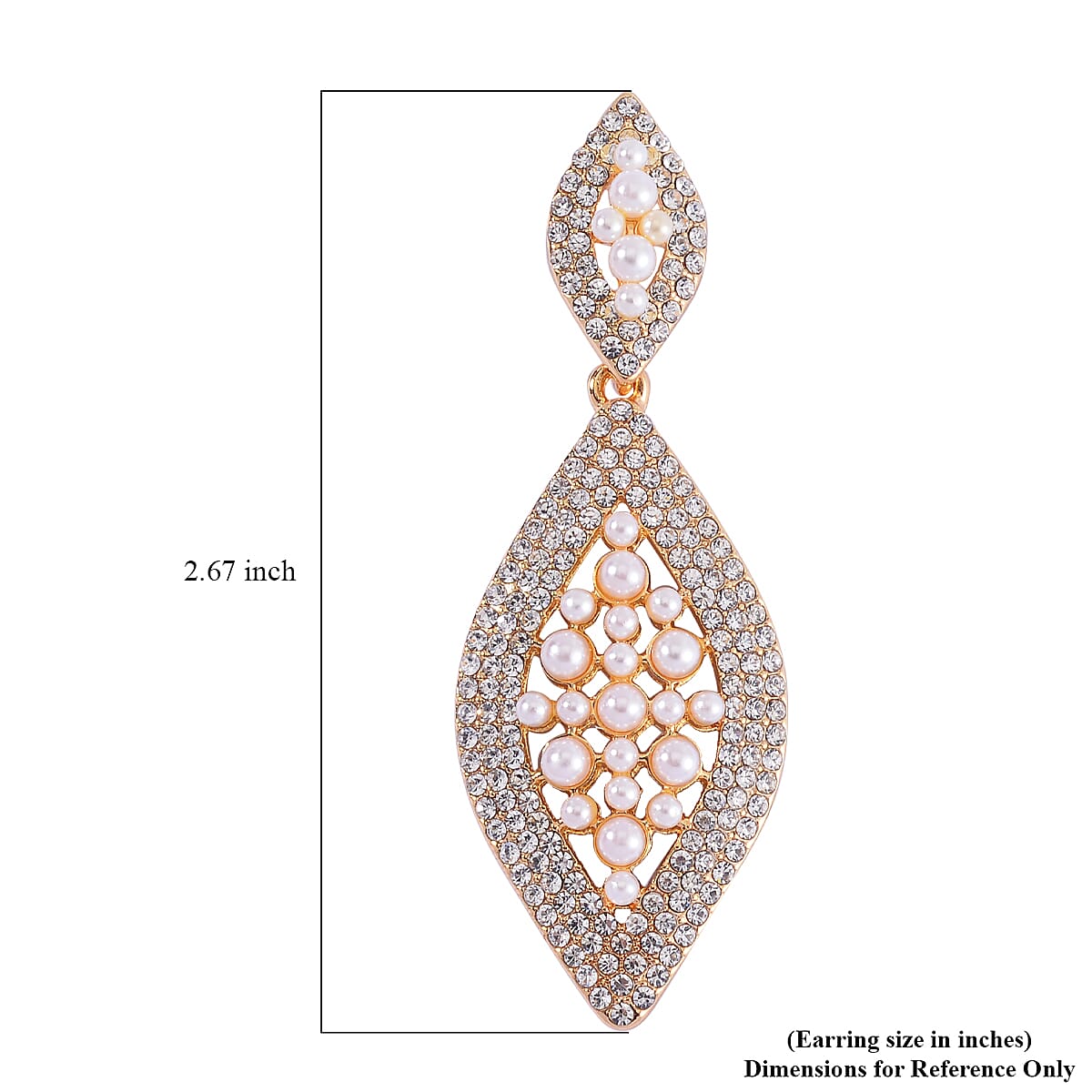 Simulated Pearl and Austrian Crystal Earrings in Goldtone image number 5