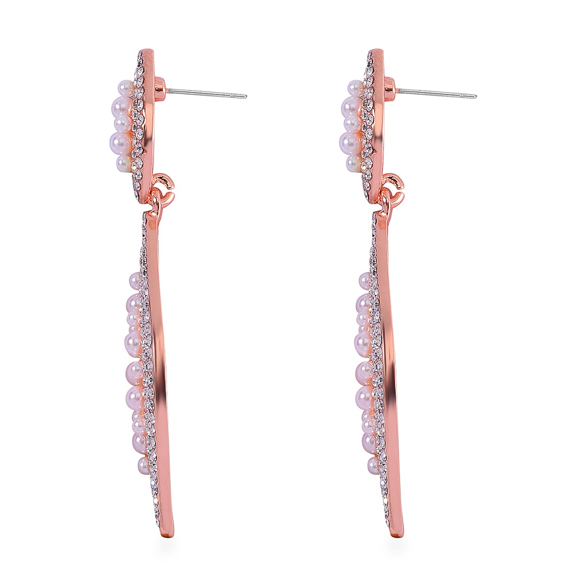Simulated Pearl and Austrian Crystal Earrings in Rosetone image number 3