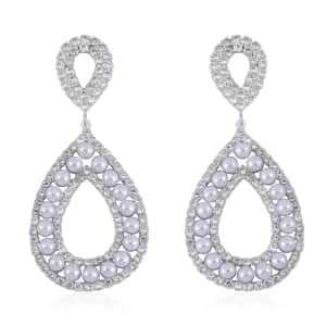 Simulated Pearl and Austrian Crystal Earrings in Silvertone