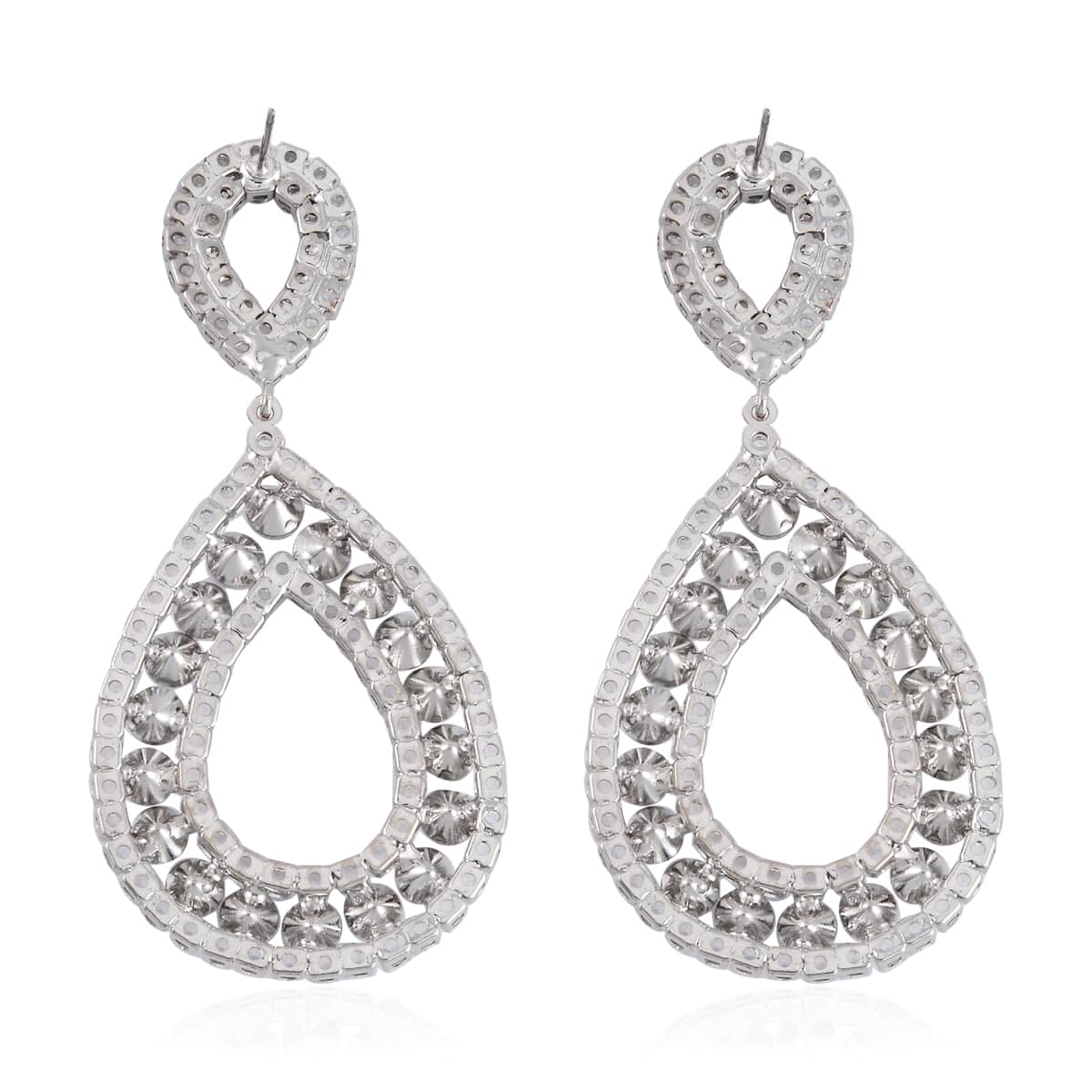 Simulated Pearl and Austrian Crystal Earrings in Silvertone image number 4