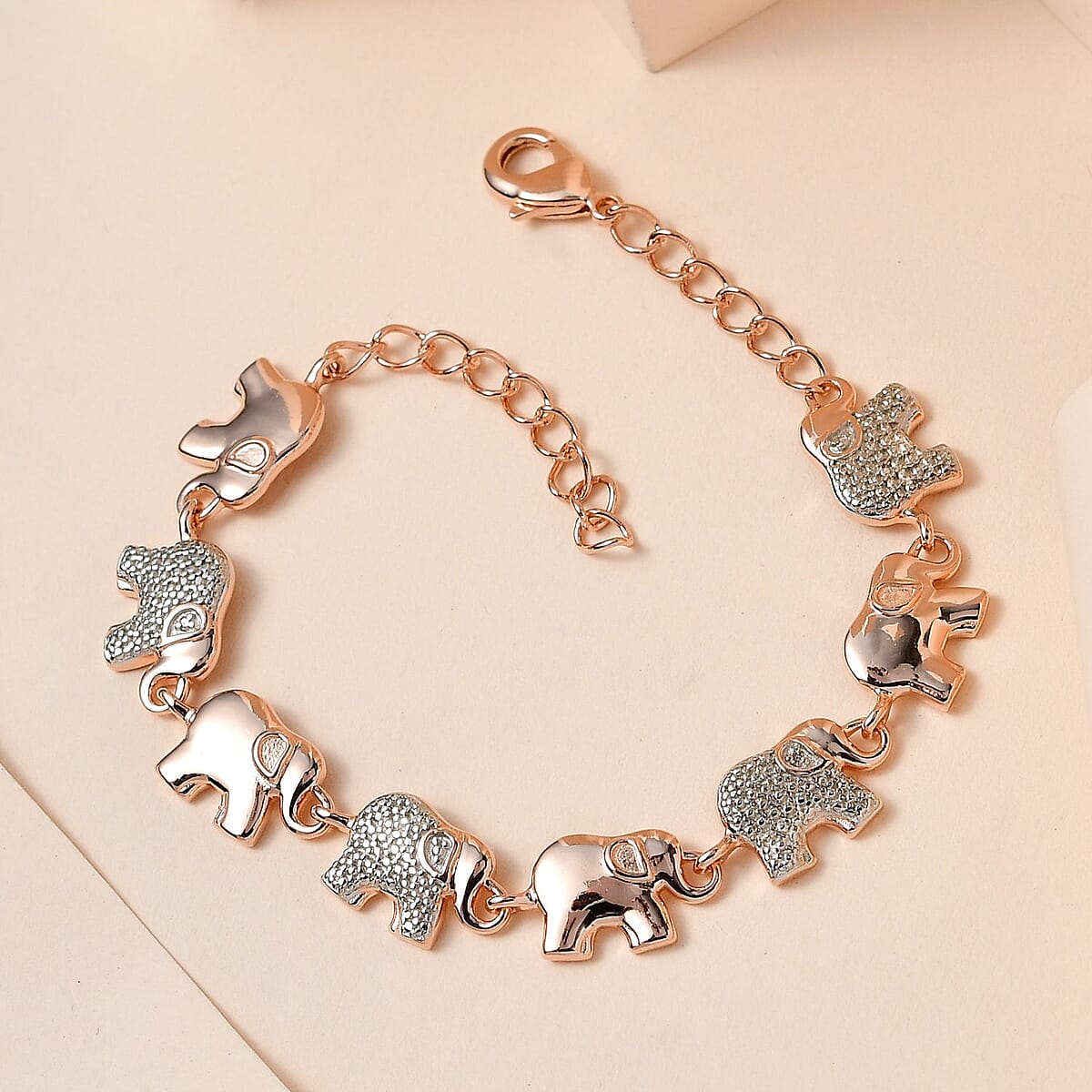 Karis Diamond Accent Elephant Bracelet in 18K RG Plated (7.25 In) image number 1