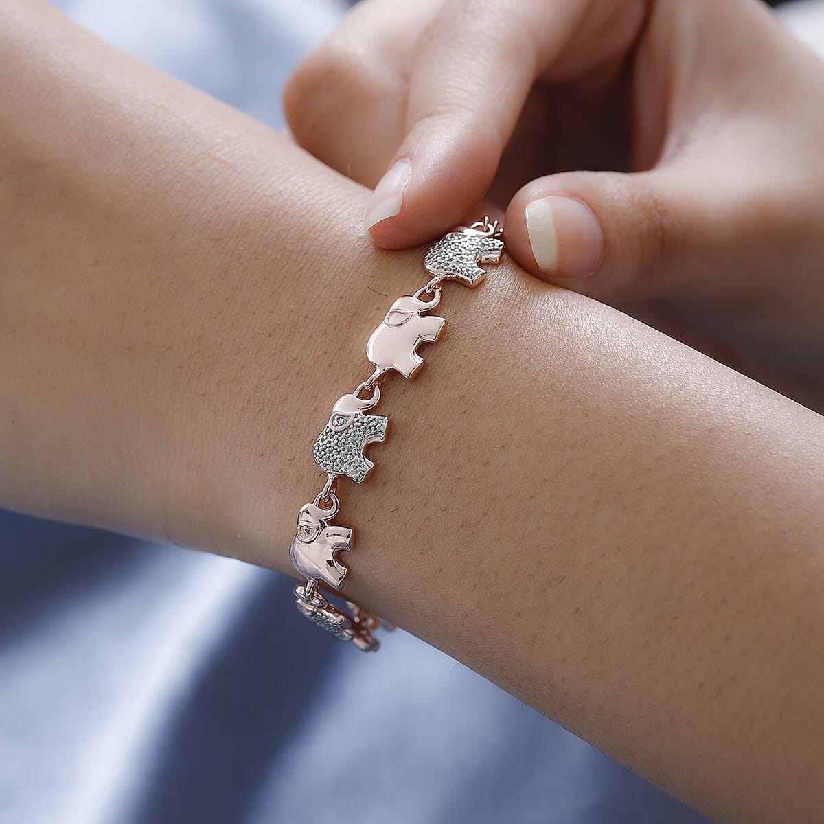 Karis Diamond Accent Elephant Bracelet in 18K RG Plated (7.25 In) image number 2