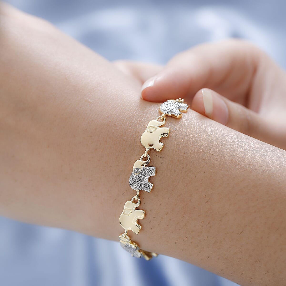 Karis Diamond Accent Elephant Bracelet in 18K YG Plated (7.25 In) image number 2