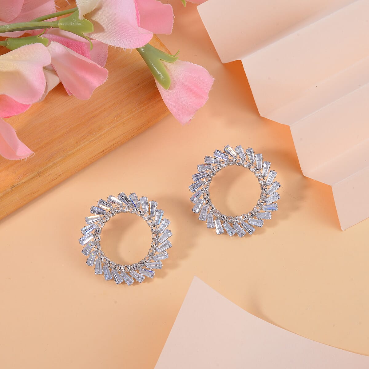 Austrian Crystal Open Circle Earrings in Silvertone image number 1