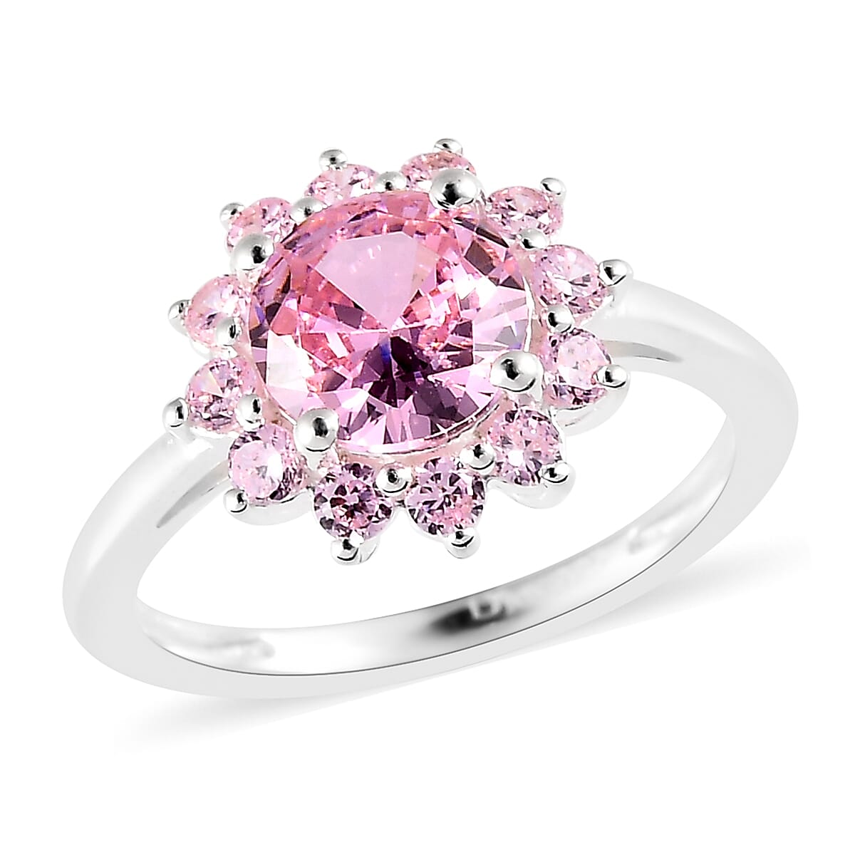 Simulated Pink Diamond Sunburst Ring in Sterling Silver (Size 7.0) 2.85 ctw image number 0