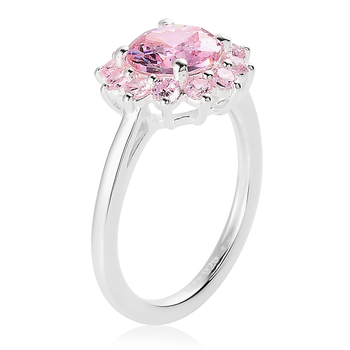 Simulated Pink Diamond Sunburst Ring in Sterling Silver (Size 7.0) 2.85 ctw image number 2