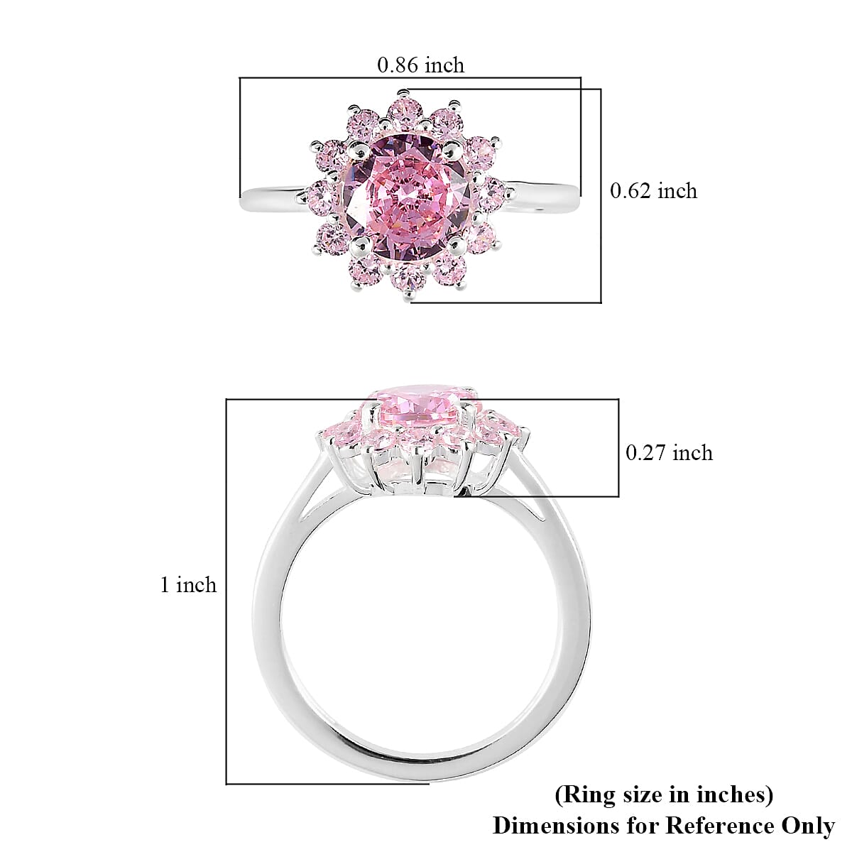 Simulated Pink Diamond Sunburst Ring in Sterling Silver (Size 7.0) 2.85 ctw image number 3
