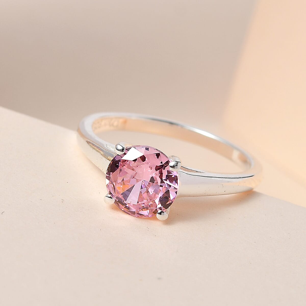 Simulated Pink Diamond Solitaire Ring in Sterling Silver (Size 8.0) 2.10 ctw image number 1