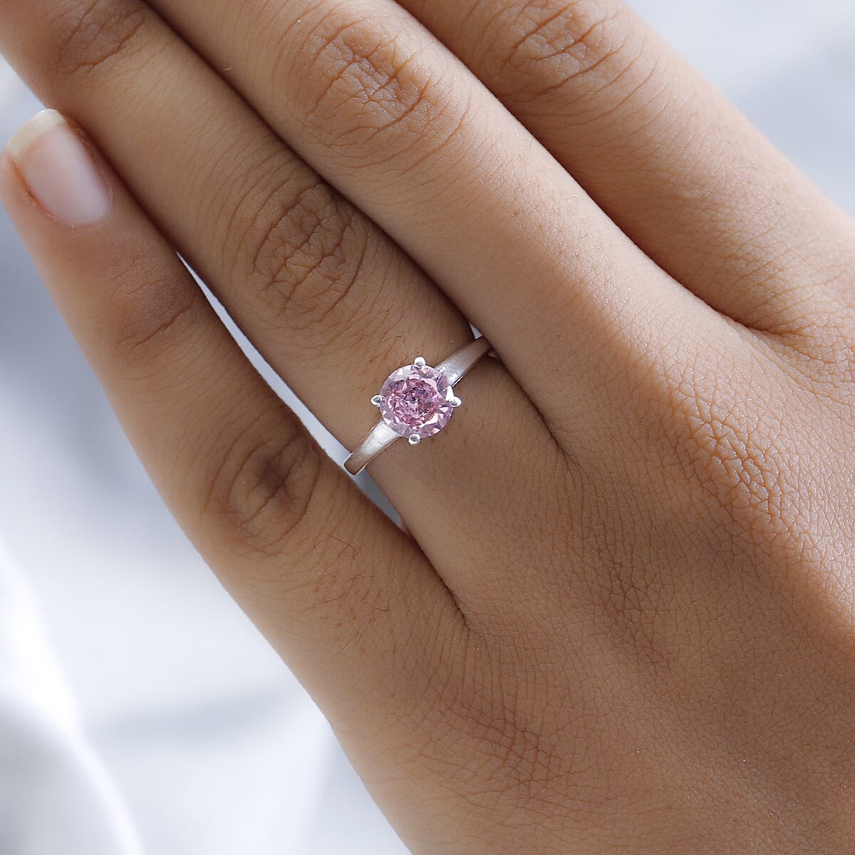 Simulated Pink Diamond Solitaire Ring in Sterling Silver (Size 8.0) 2.10 ctw image number 2