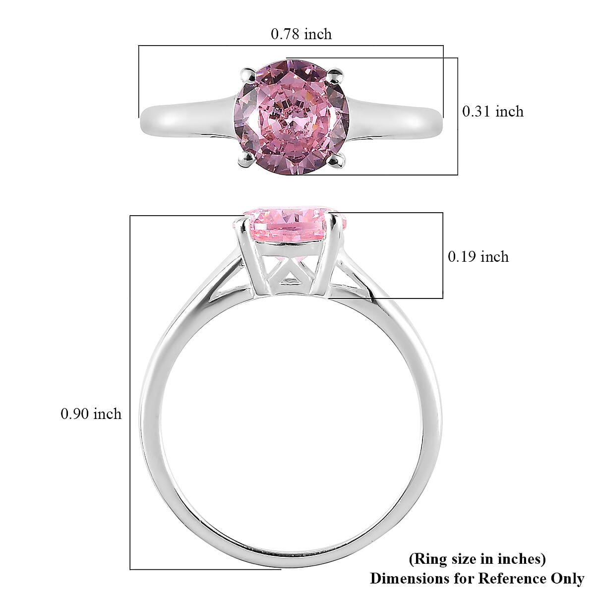 Simulated Pink Diamond Solitaire Ring in Sterling Silver (Size 8.0) 2.10 ctw image number 3