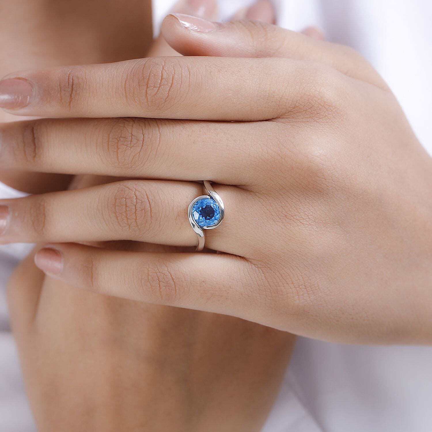 Swiss Blue Topaz 2.35 ctw Ring in Platinum Over Sterling Silver (Size 11.5)