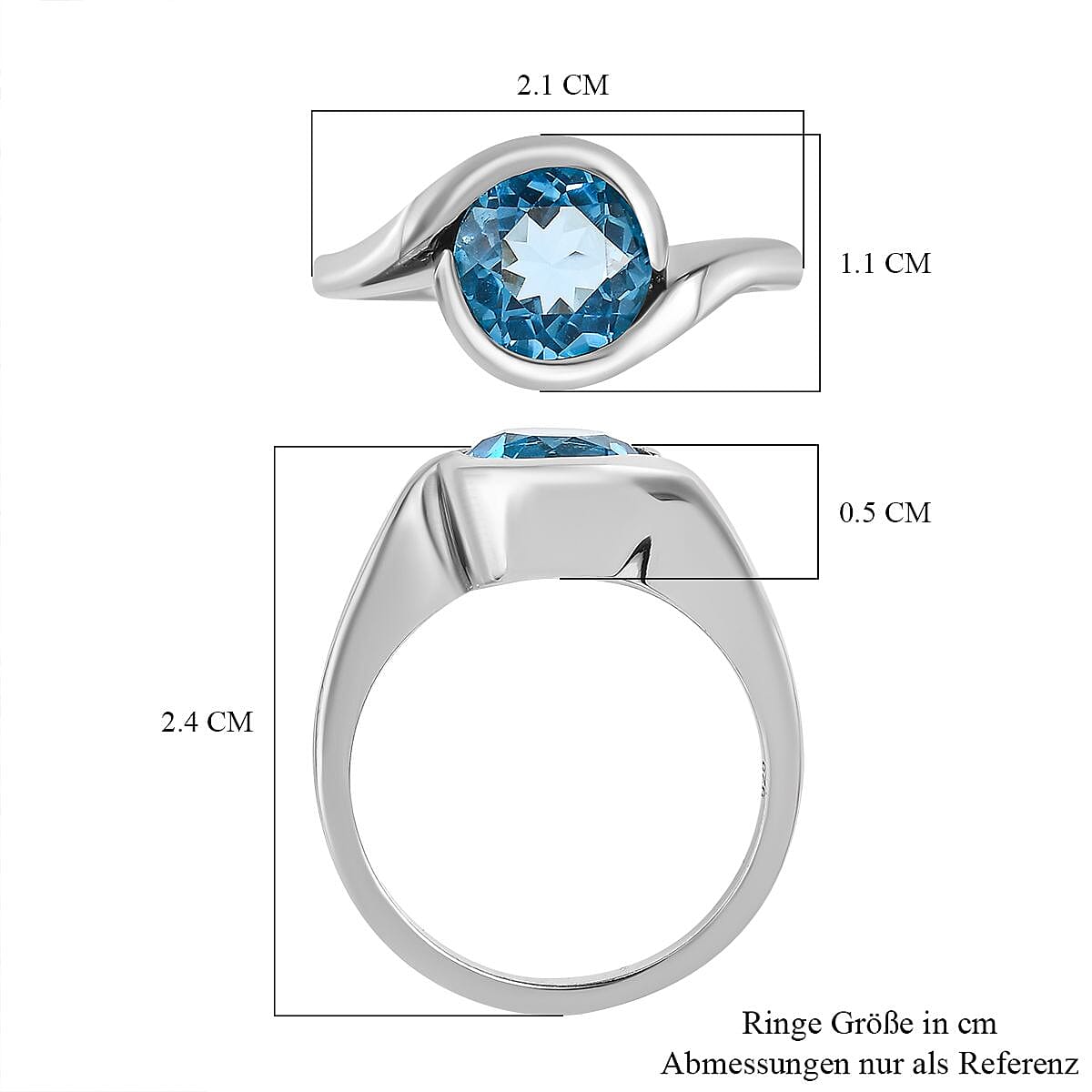 Swiss Blue Topaz 2.35 ctw Ring in Platinum Over Sterling Silver (Size 11.5)