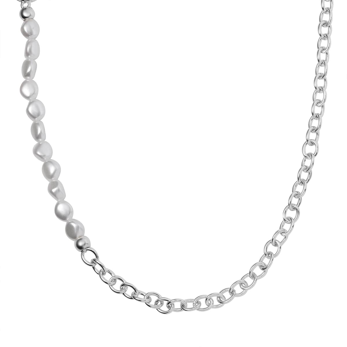 Simulated Pearl Link Chain Necklace 20 Inches Silvertone image number 0