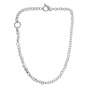 Simulated Pearl Link Chain Necklace 20 Inches Silvertone