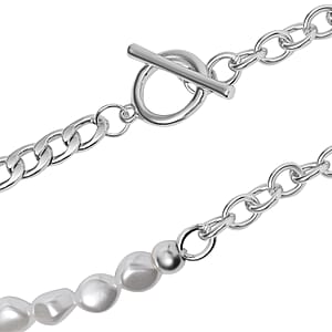 Simulated Pearl Link Chain Necklace 20 Inches Silvertone