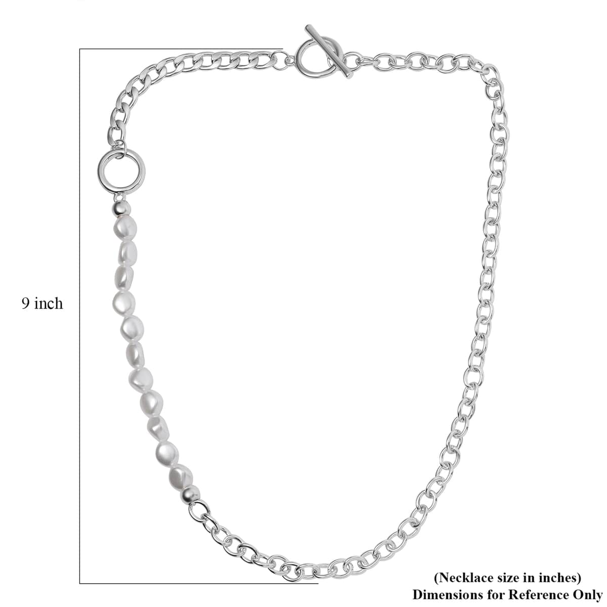 Simulated Pearl Link Chain Necklace 20 Inches Silvertone image number 4