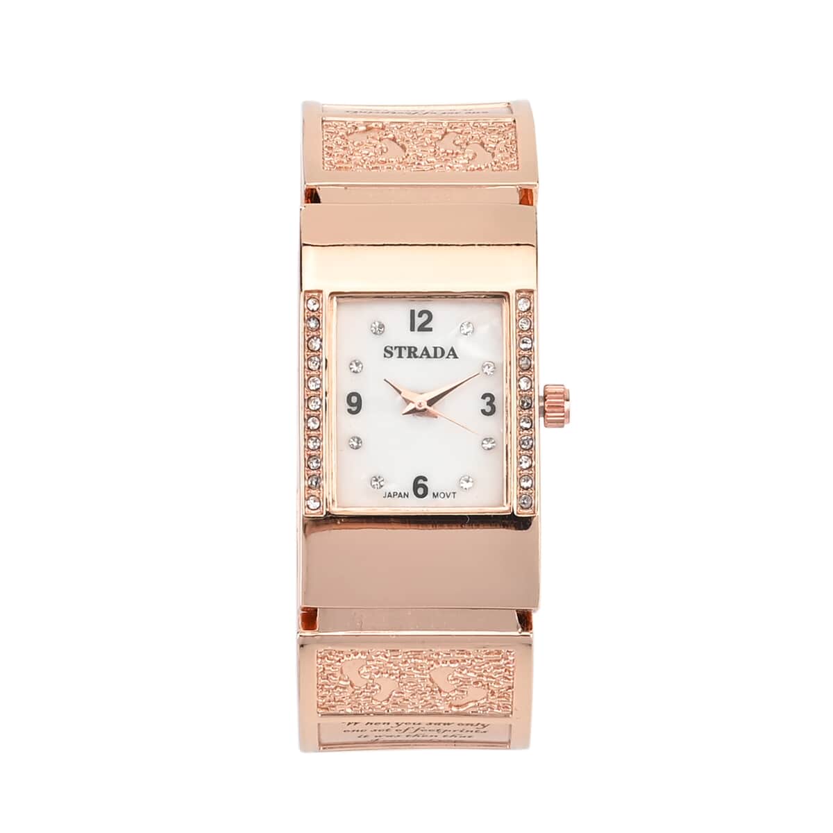 Strada Austrian Crystal Japanese Movement Footprint Pattern Bangle Watch in Rosetone (6.50 In) image number 0