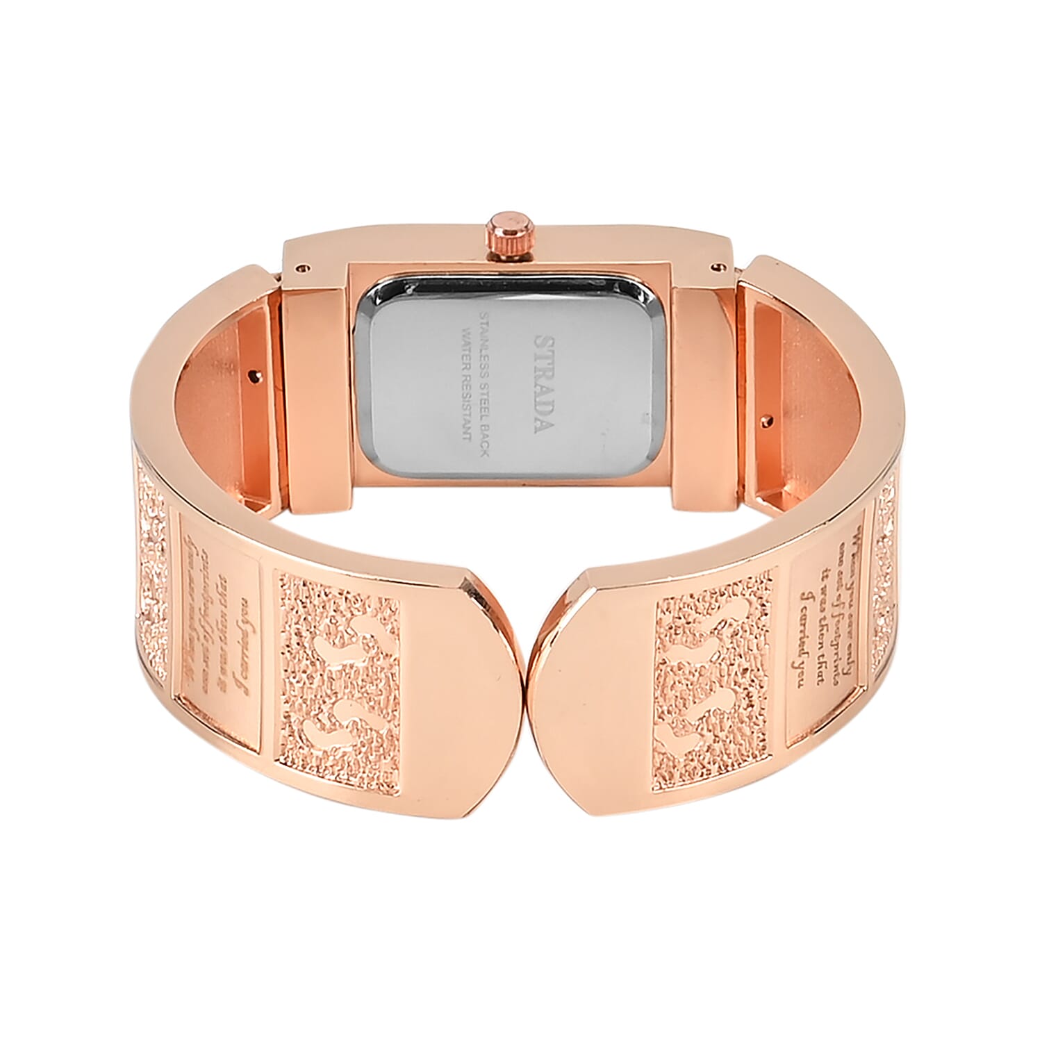 Strada Austrian Crystal Japanese Movement Footprint Pattern Bangle Watch in Rosetone (6.50 In)