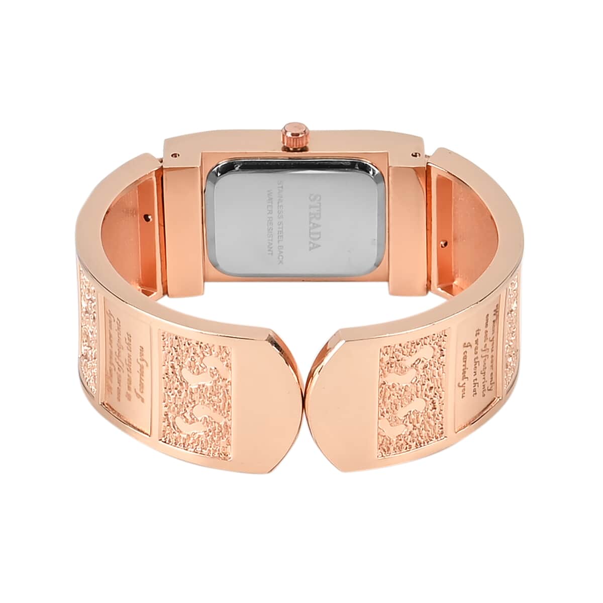 Strada Austrian Crystal Japanese Movement Footprint Pattern Bangle Watch in Rosetone (6.50 In) image number 5