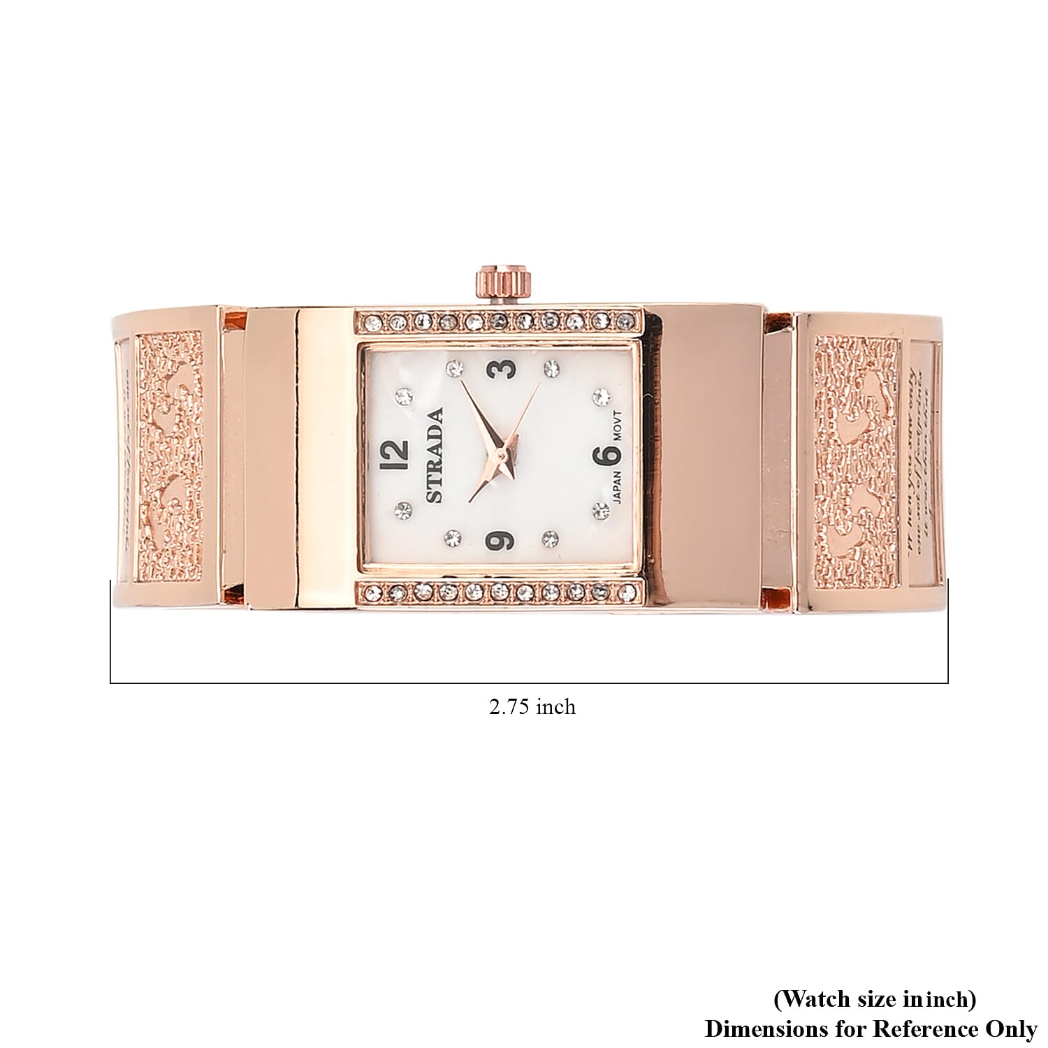 Strada Austrian Crystal Japanese Movement Footprint Pattern Bangle Watch in Rosetone (6.50 In)