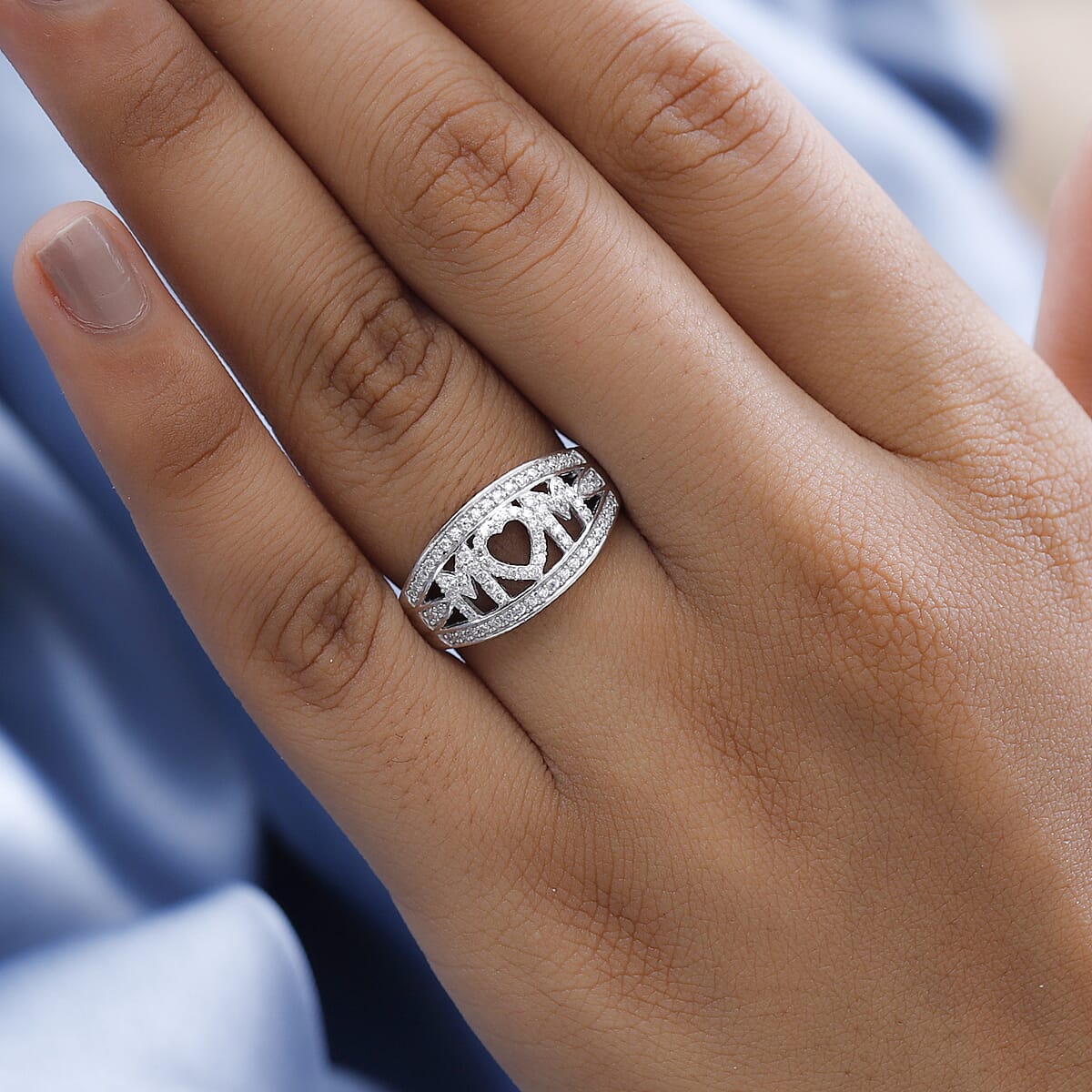 Moissanite MOM Ring in Platinum Over Sterling Silver (Size 6.0) 0.85 ctw image number 2