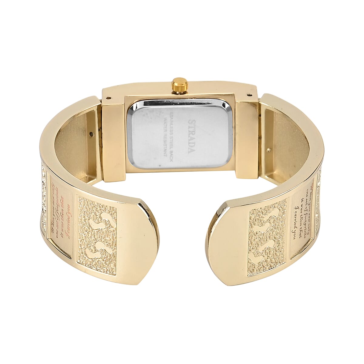 Strada Austrian Crystal Japanese Movement Footprint Pattern Bangle Watch in Goldtone (6.50 In) image number 5