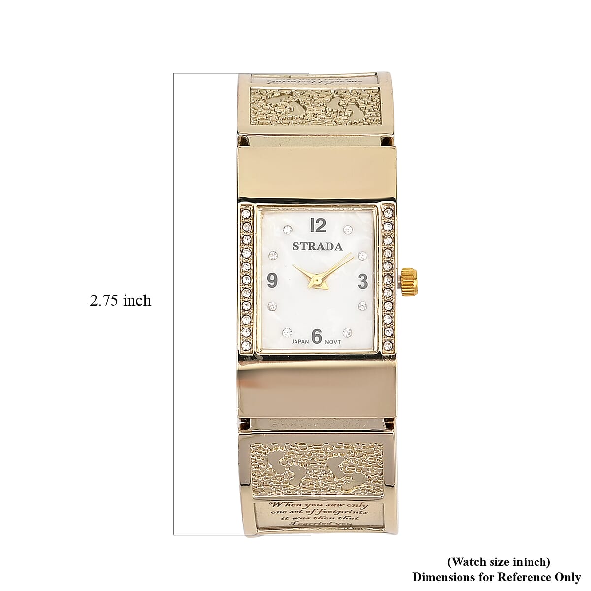 Strada Austrian Crystal Japanese Movement Footprint Pattern Bangle Watch in Goldtone (6.50 In) image number 6