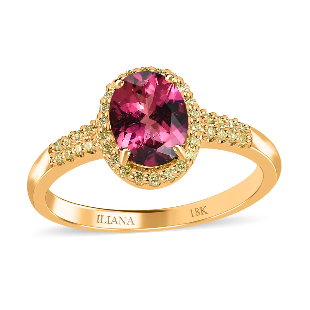 Iliana 18K Yellow Gold AAA Ouro Fino Rubellite and SI Natural Yellow Diamond Halo Ring 1.55 ctw image number 0