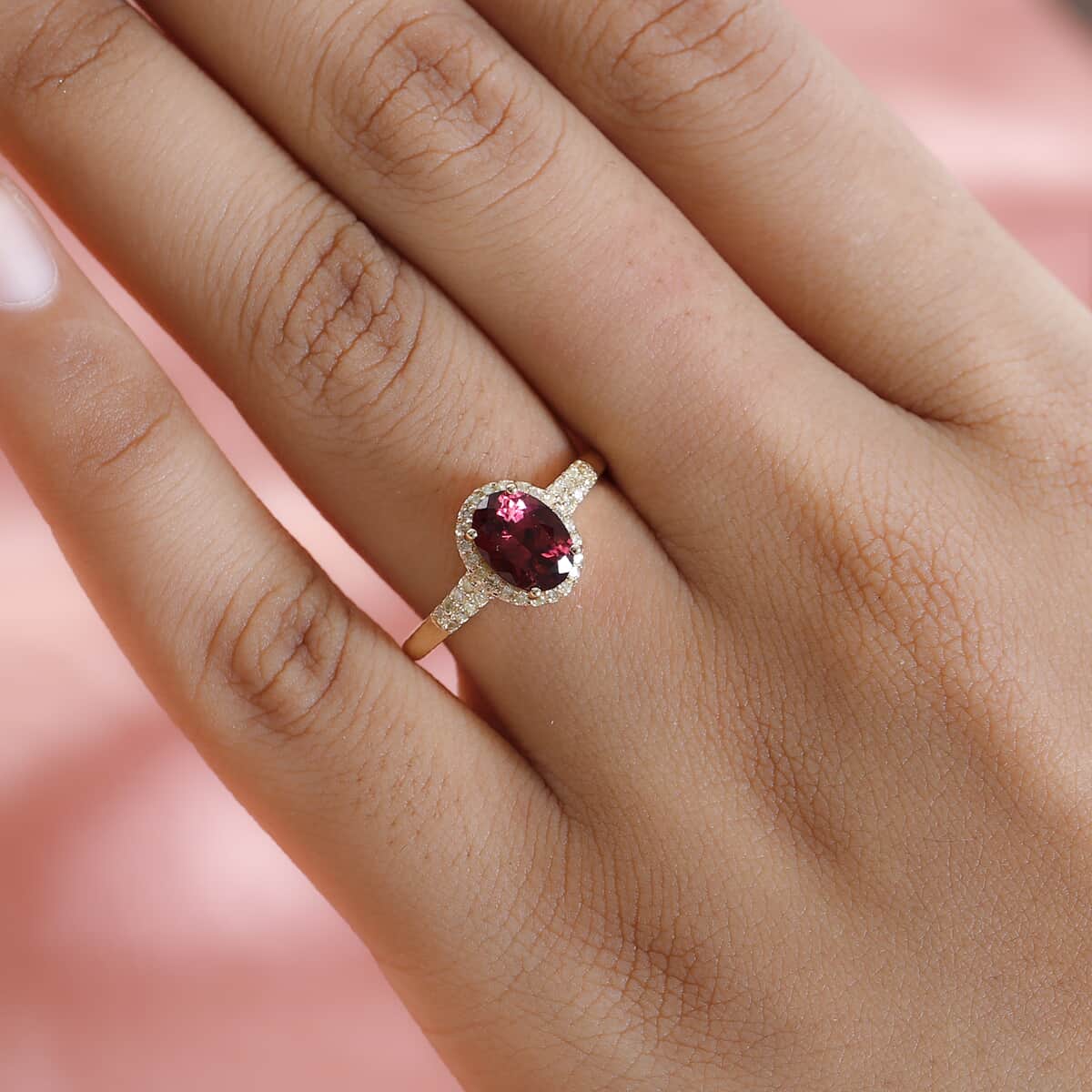 Iliana 18K Yellow Gold AAA Ouro Fino Rubellite and SI Natural Yellow Diamond Halo Ring 1.55 ctw image number 2