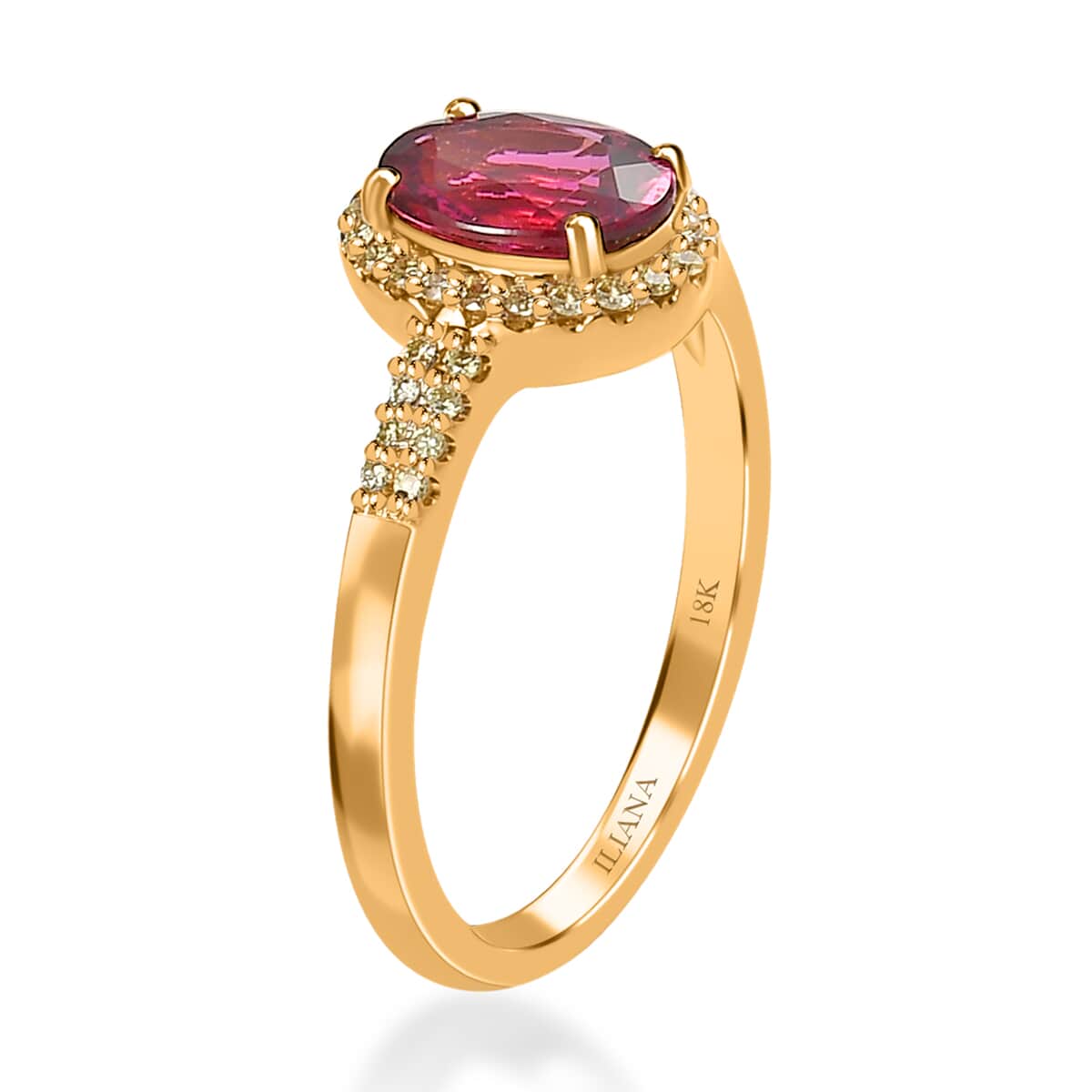 Iliana 18K Yellow Gold AAA Ouro Fino Rubellite and SI Natural Yellow Diamond Halo Ring 1.55 ctw image number 3