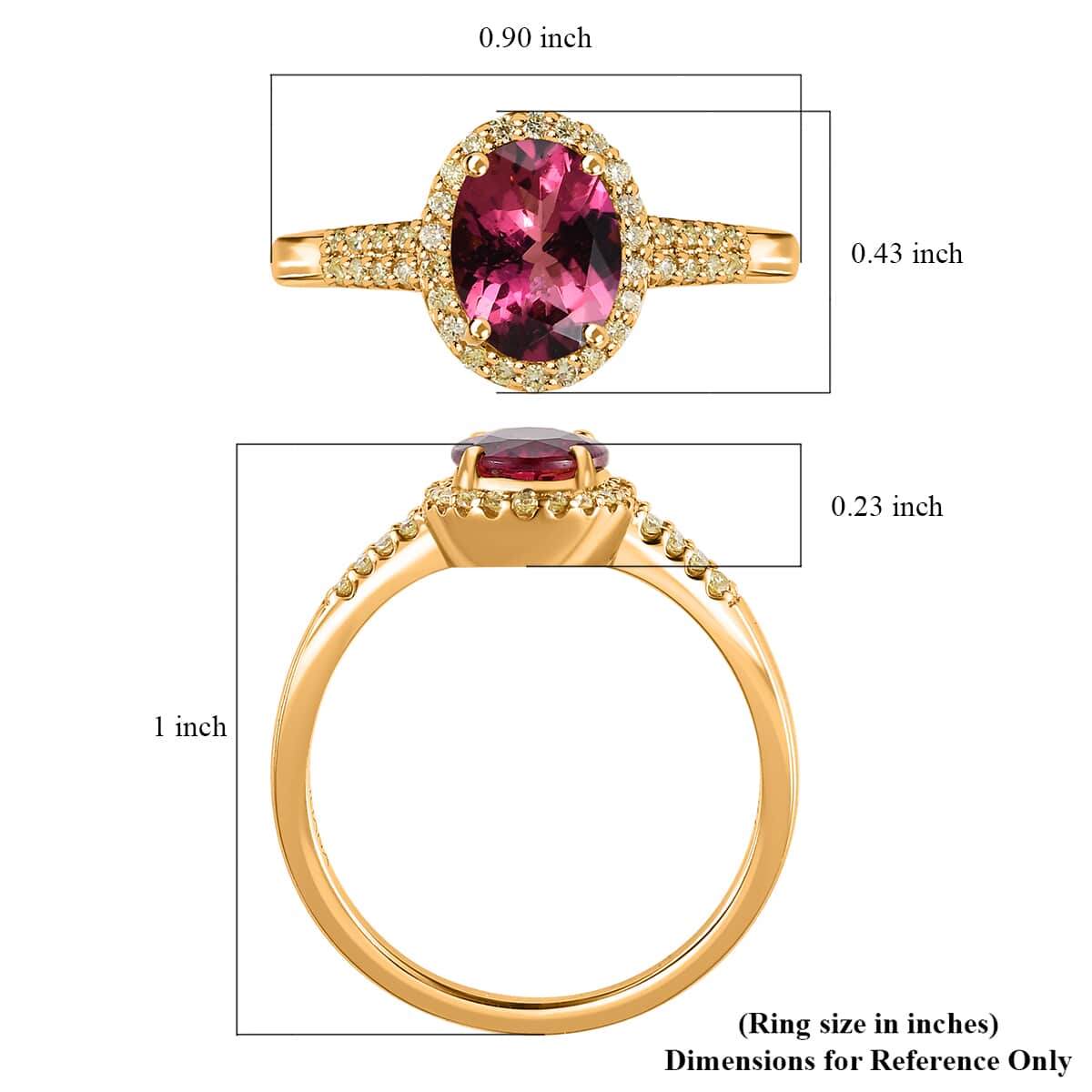 Iliana 18K Yellow Gold AAA Ouro Fino Rubellite and SI Natural Yellow Diamond Halo Ring 1.55 ctw image number 5