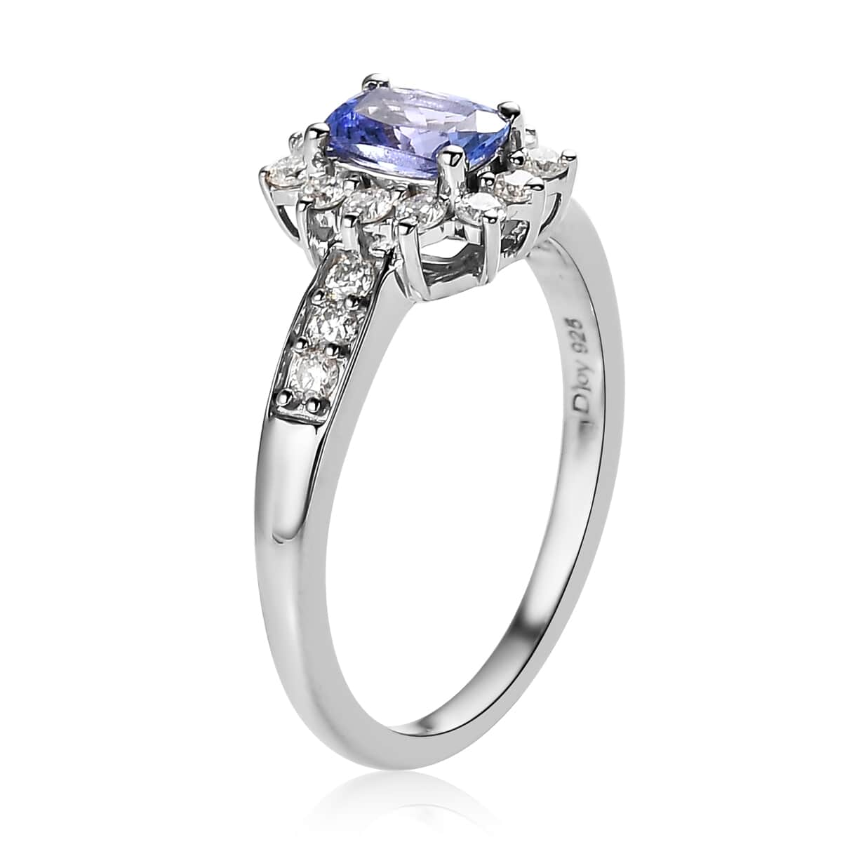 Tanzanite and Moissanite Sunburst Ring in Platinum Over Sterling Silver (Size 5.0) 0.90 ctw image number 3